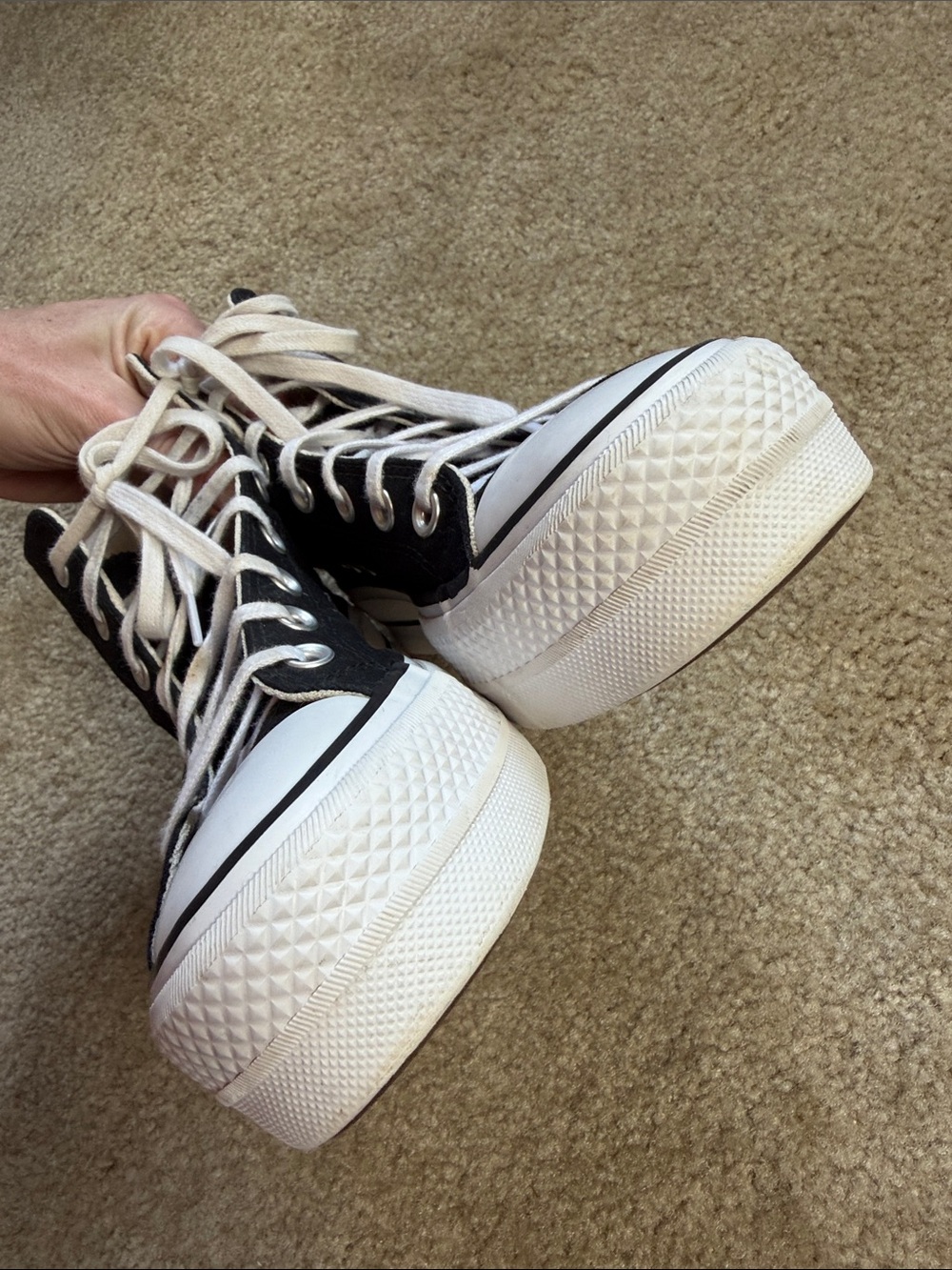 Converse Black and White High-Top Platform Sneakers - Picture 6 of 7